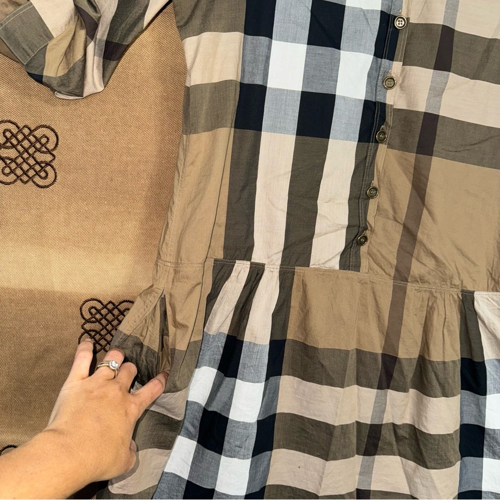 Burberry Brit Brown Novacheck Cotton Drop Waist Dress Size 12 - Picture 4 of 16